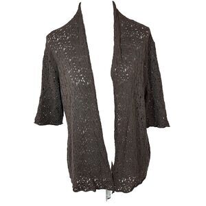 Eileen Fisher Open Knit Cardigan Sweater Size XL Open Front Short Sleeve Wool